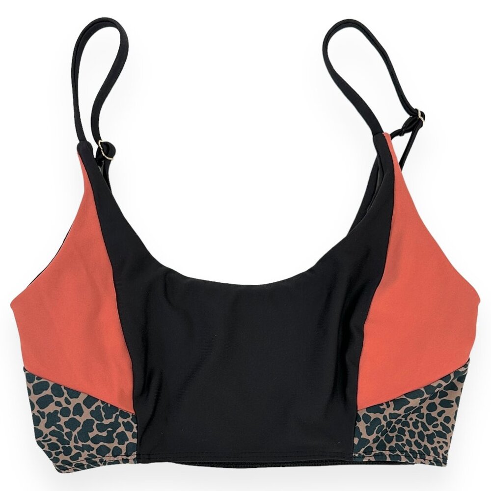 Beach Riot Sport Black Coral "Tori" Leopard Print Detail Sports Bra sz N/A